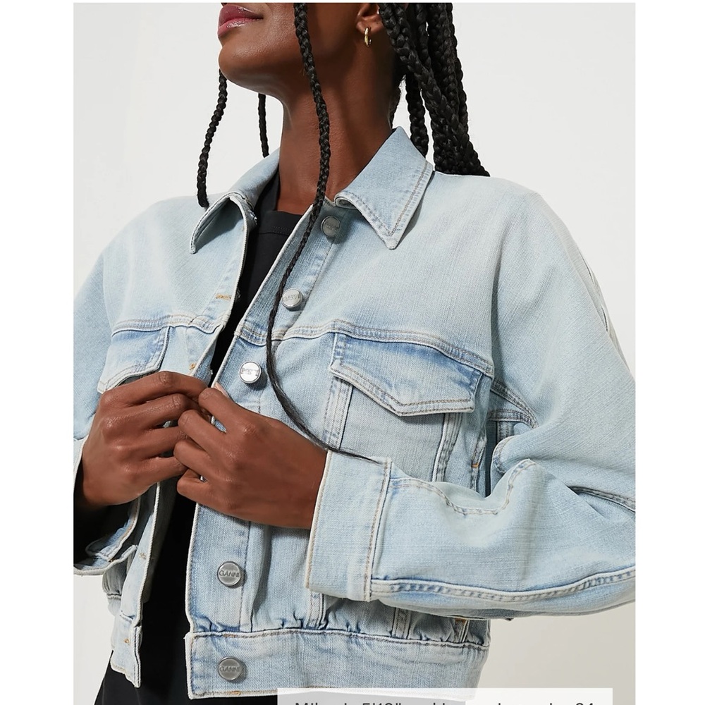 GANNI Tint Blue Denim Bomber Jacket NEW